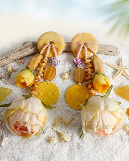 Yellow Oversized Flower Butterfly Drop Earrings