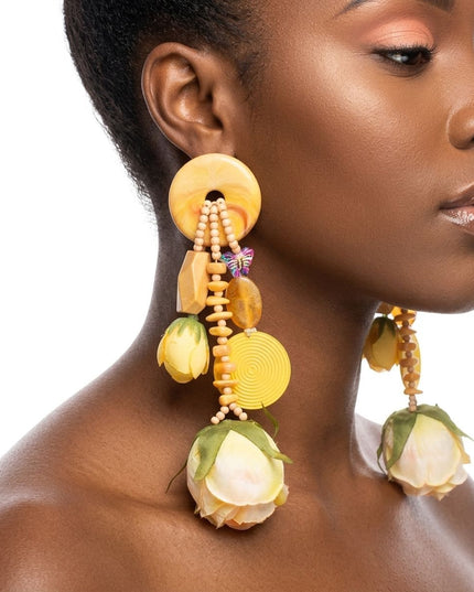 Yellow Oversized Flower Butterfly Drop Earrings