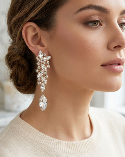 Gold Marquise Glass Crystal Drop Clip On Earrings
