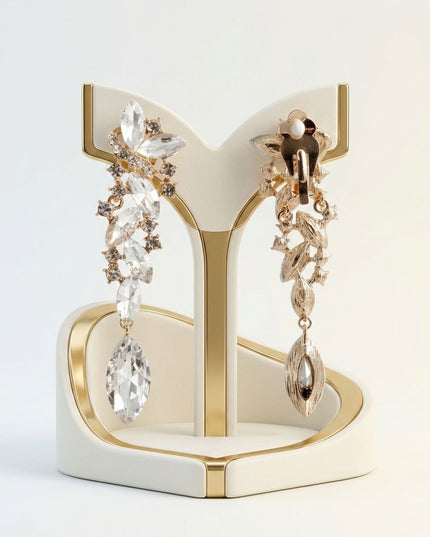 Gold Marquise Glass Crystal Drop Clip On Earrings