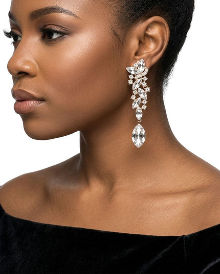 Gold Marquise Glass Crystal Drop Clip On Earrings