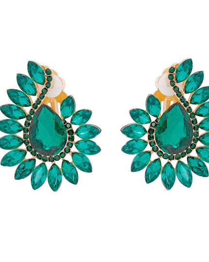 Clip On Green Hook Crystal Earrings for Women