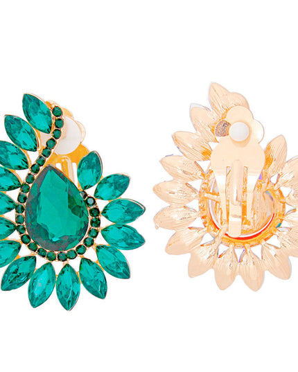 Clip On Green Hook Crystal Earrings for Women