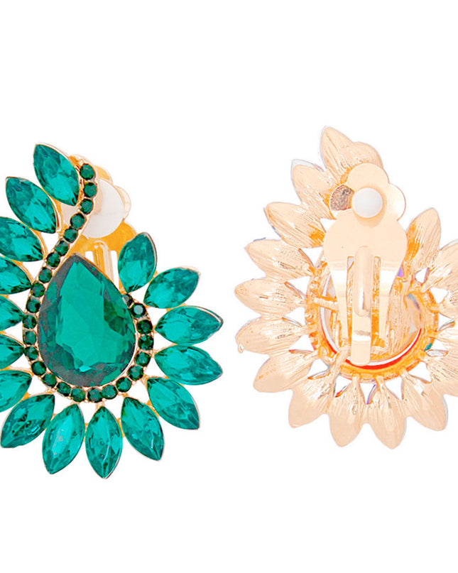 Clip On Green Hook Crystal Earrings for Women