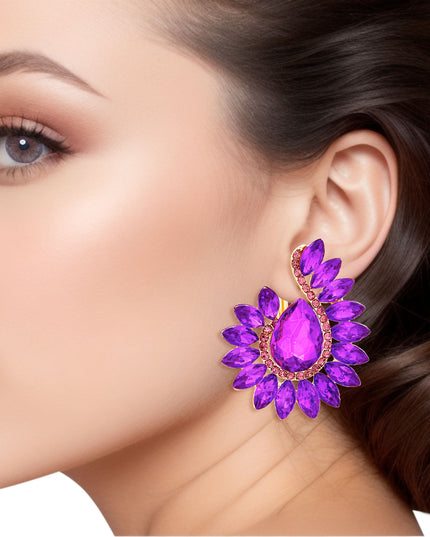 Clip On Purple Hook Crystal Earrings for Women