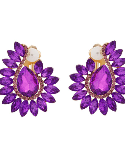 Clip On Purple Hook Crystal Earrings for Women