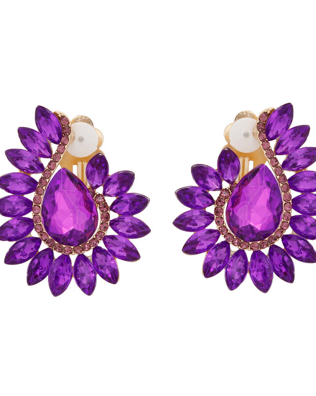 Clip On Purple Hook Crystal Earrings for Women