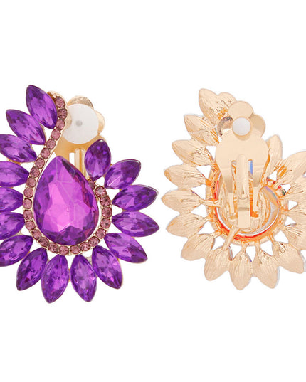 Clip On Purple Hook Crystal Earrings for Women