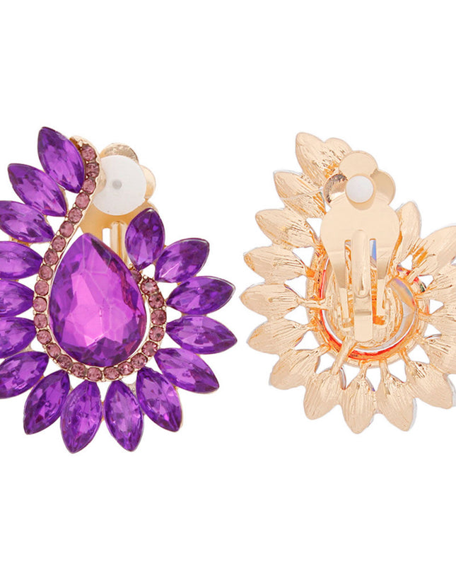 Clip On Purple Hook Crystal Earrings for Women