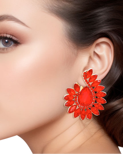Clip On Red Hook Crystal Earrings for Women