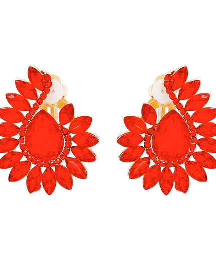 Clip On Red Hook Crystal Earrings for Women