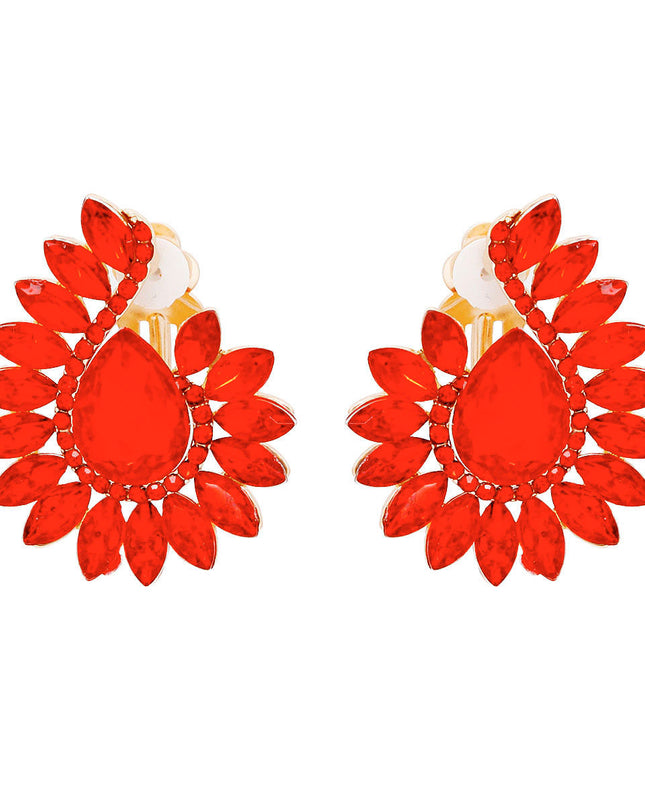 Clip On Red Hook Crystal Earrings for Women