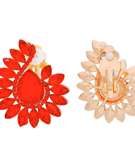 Clip On Red Hook Crystal Earrings for Women
