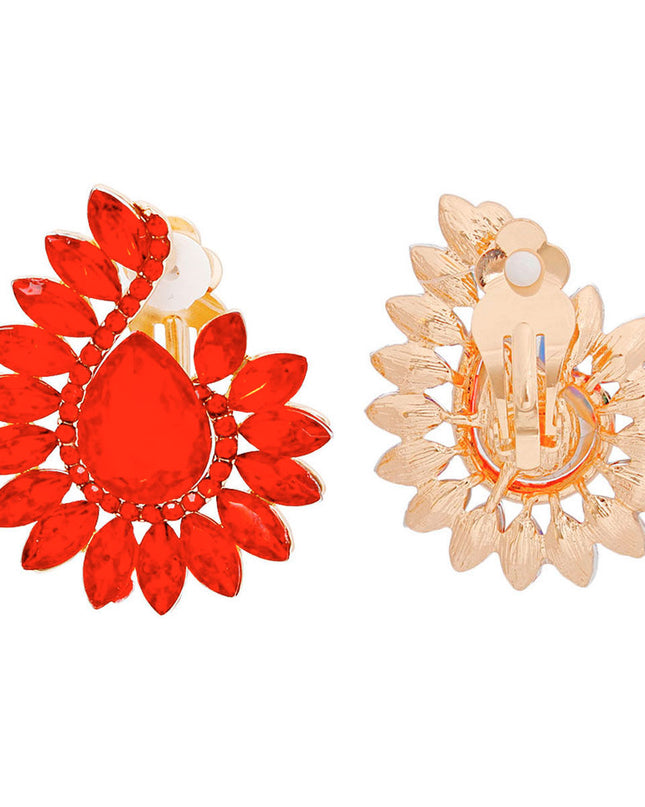 Clip On Red Hook Crystal Earrings for Women
