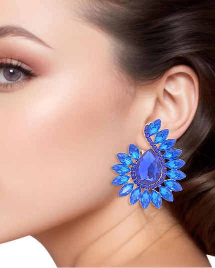 Clip On Blue Hook Crystal Earrings for Women
