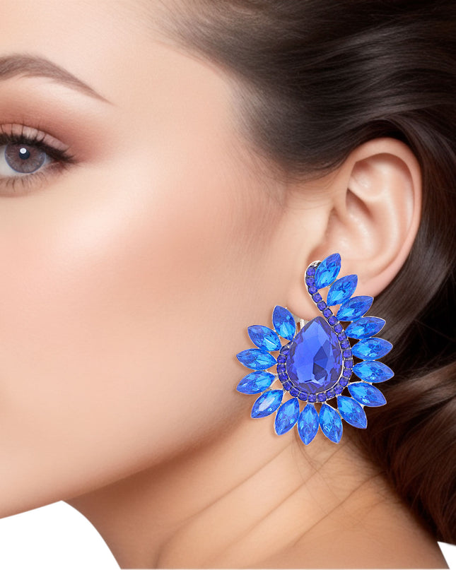 Clip On Blue Hook Crystal Earrings for Women