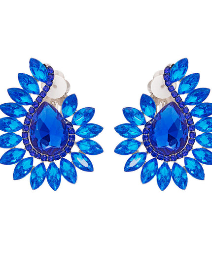 Clip On Blue Hook Crystal Earrings for Women