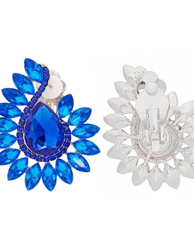 Clip On Blue Hook Crystal Earrings for Women