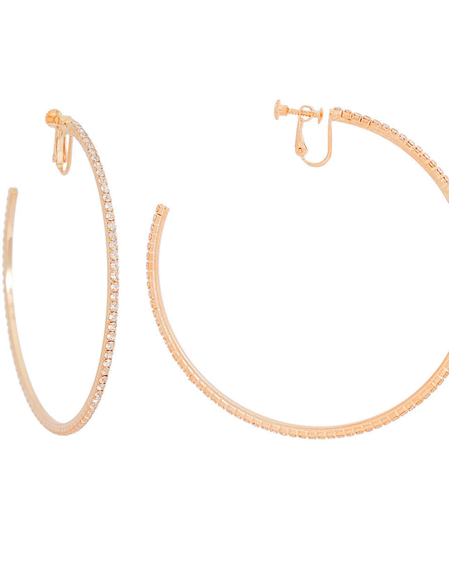 Clip On Medium Gold Pave C Hoops for Women
