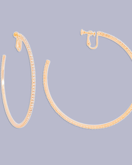 Clip On Medium Gold Pave C Hoops for Women