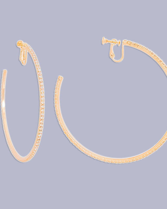 Clip On Medium Gold Pave C Hoops for Women