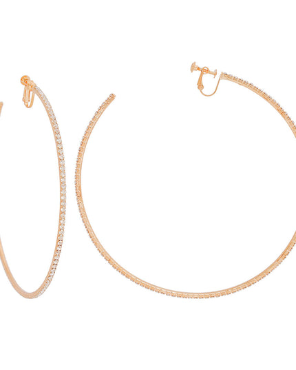 Clip On Large Gold Pave C Hoops for Women