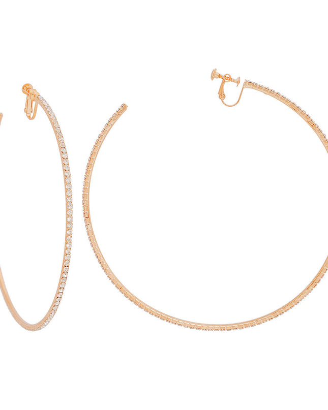 Clip On Large Gold Pave C Hoops for Women