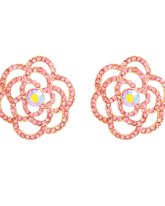 Pink Tea Rose Cutout Small Earrings Stud