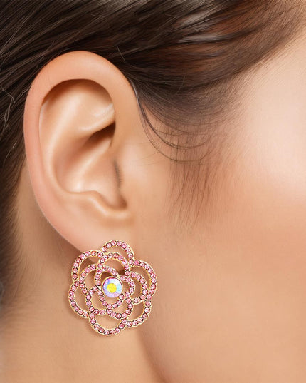Pink Tea Rose Cutout Small Earrings Stud