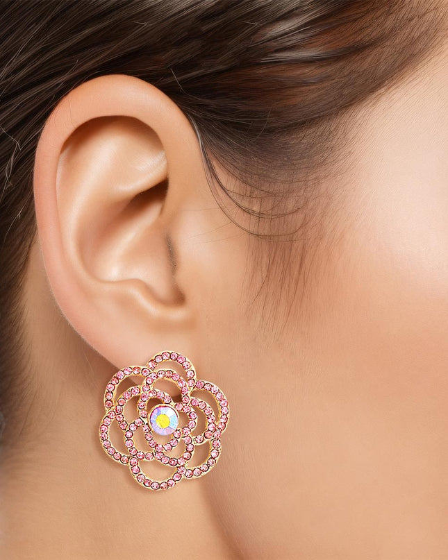 Pink Tea Rose Cutout Small Earrings Stud