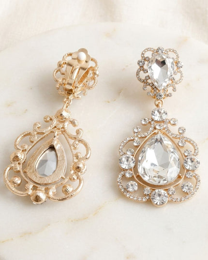 Gold Teardrop Filigree Vintage Clip On Earrings
