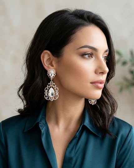 Gold Teardrop Filigree Vintage Clip On Earrings