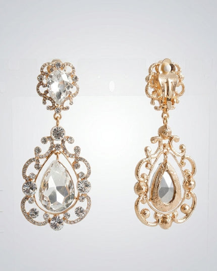 Gold Teardrop Filigree Vintage Clip On Earrings