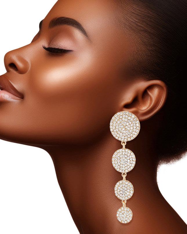 Clip On Gold Pave Disc Drop Earrings for Women