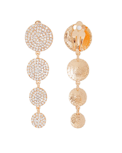 Clip On Gold Pave Disc Drop Earrings for Women