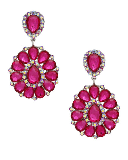 Clip On Brilliant Fuchsia Teardrop Crystal Earrings