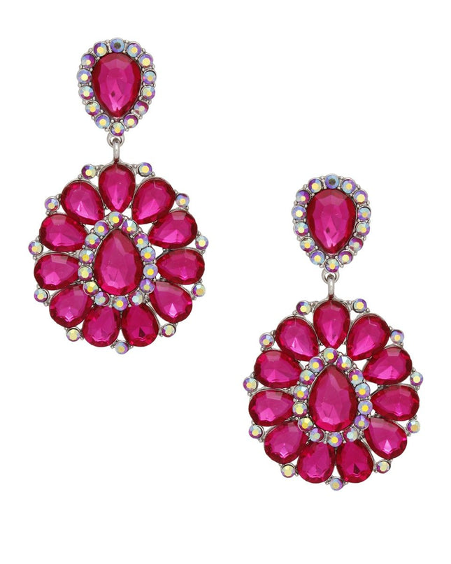 Clip On Brilliant Fuchsia Teardrop Crystal Earrings