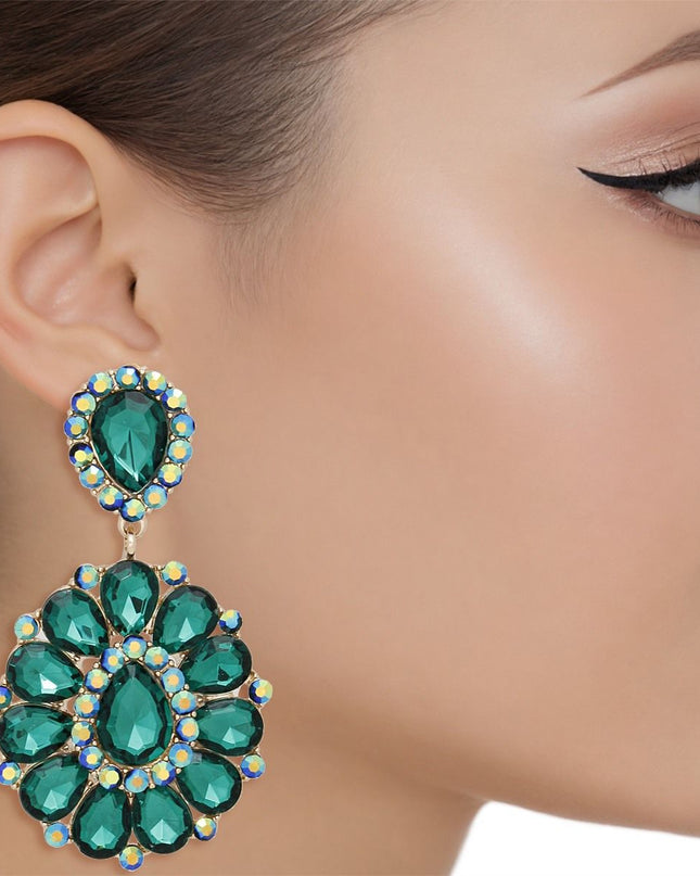 Clip On Brilliant Green Teardrop Crystal Earrings