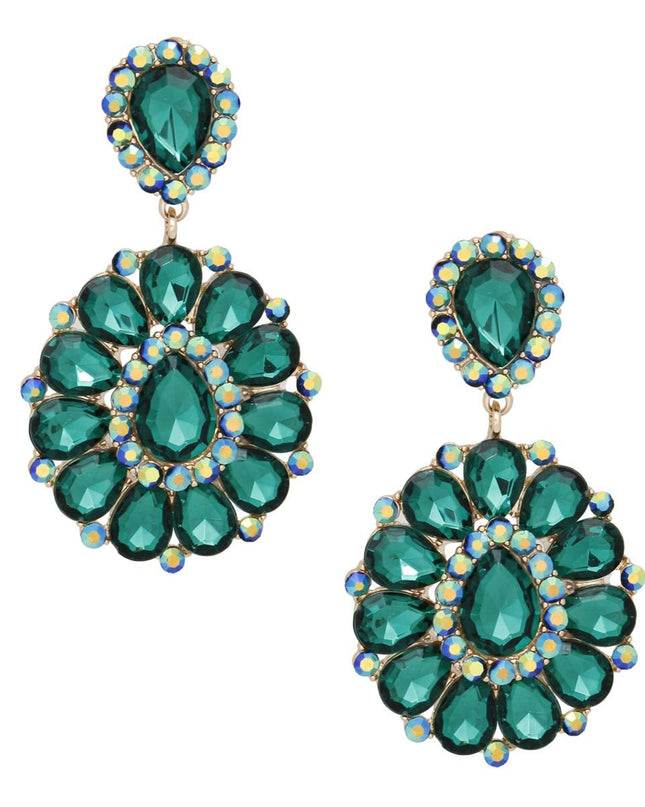 Clip On Brilliant Green Teardrop Crystal Earrings