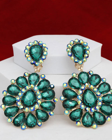 Clip On Brilliant Green Teardrop Crystal Earrings