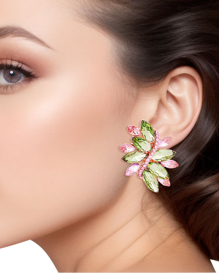 Clip On Pink Green Marquise Cluster Earrings Women