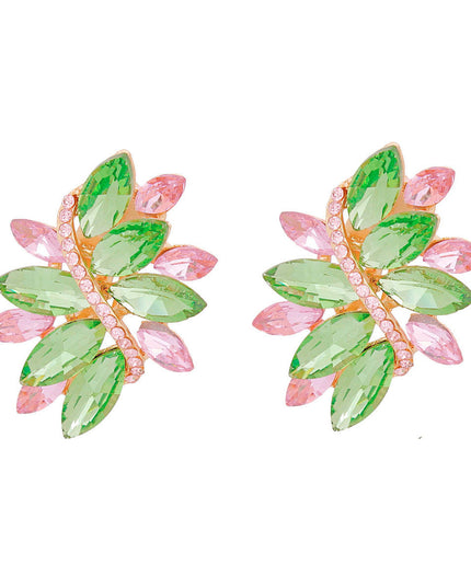 Clip On Pink Green Marquise Cluster Earrings Women