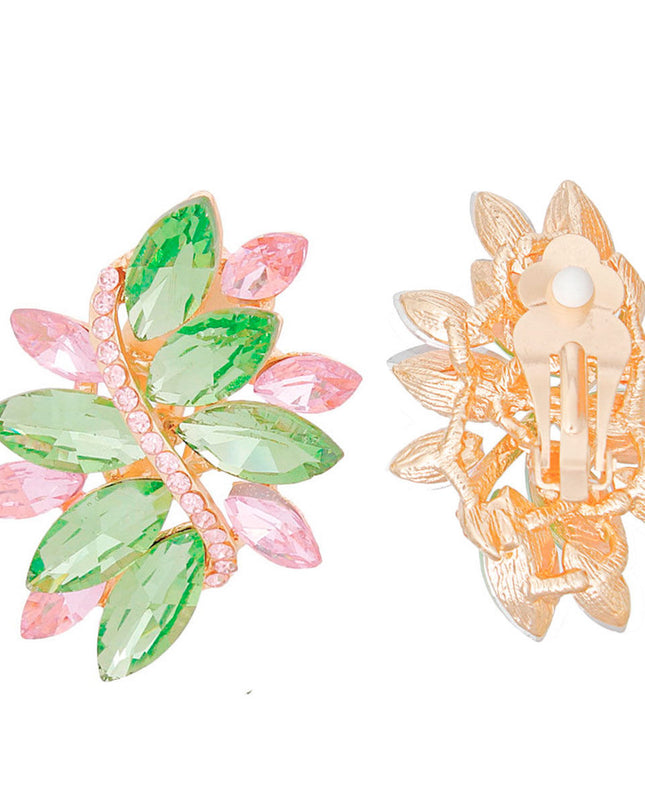 Clip On Pink Green Marquise Cluster Earrings Women