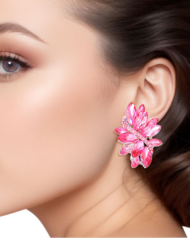Clip On Pink Marquise Cluster Earrings for Women