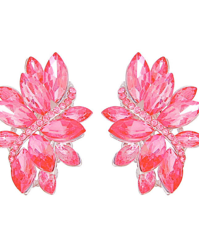 Clip On Pink Marquise Cluster Earrings for Women