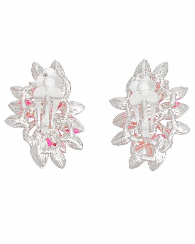 Clip On Pink Marquise Cluster Earrings for Women