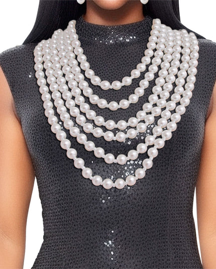 Pearl Necklace White Back Drape Set for Women