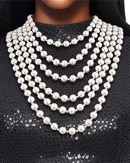 Pearl Necklace White Back Drape Set for Women