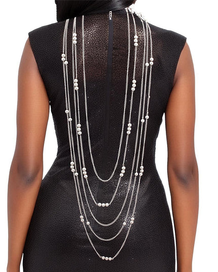Pearl Necklace White Back Drape Set for Women