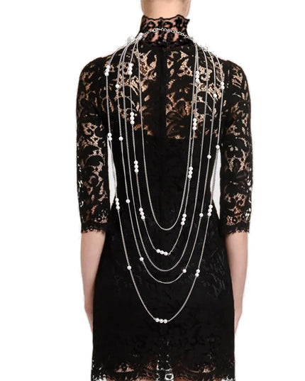Pearl Necklace White Back Drape Set for Women